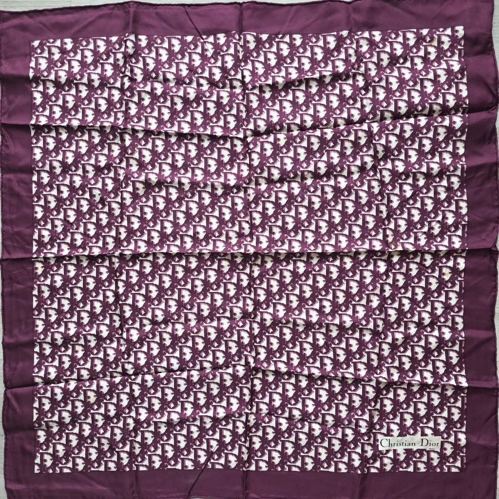 Auth Dior Oblique Trotter Bordeaux Silk Scarf